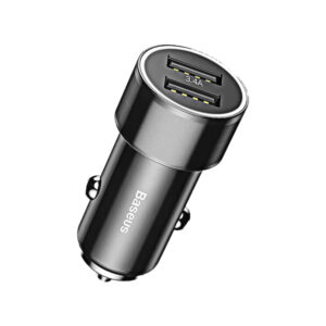 شارژر فندکی بیسوس 3.4 آمپر Small Screw Dual USB مشکی با کابل Type-C