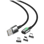 کابل آهنربایی سه سر Micro USB و Type-C و Lightning بیسوس مدل Zinc Magnetic Cable Kit طول 1 متر