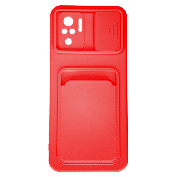 قاب سيليکون محافظ لنز کشويی جا کارتی شیائومی Redmi Note 10 4G - قرمز