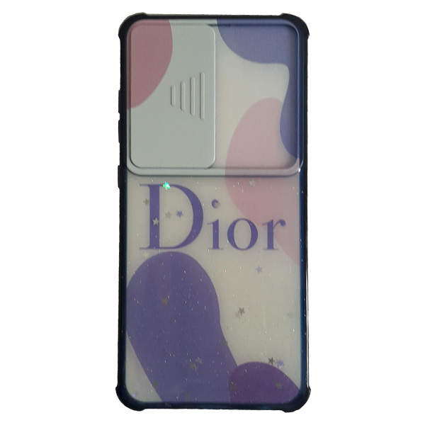 قاب سيليکون محافظ لنز کشويي برّاق طرح دار سامسونگ A52 طرح یاسی صورتی Dior