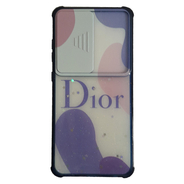 قاب سيليکون محافظ لنز کشويي برّاق طرح دار سامسونگ A72 طرح یاسی صورتی Dior