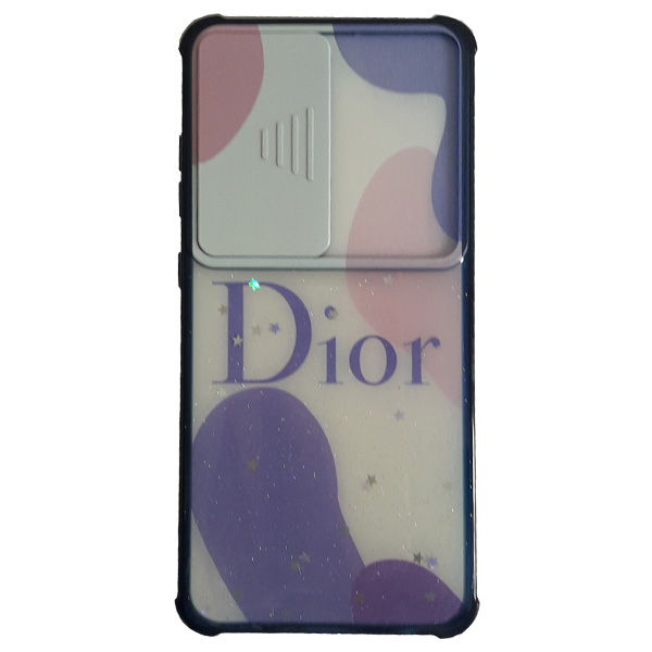 قاب سيليکون محافظ لنز کشويي برّاق طرح دار شیائومی Redmi Note 10 Pro طرح یاسی صورتی Dior