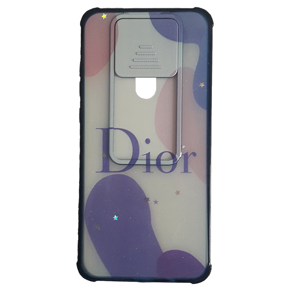 قاب سيليکون محافظ لنز کشويي برّاق طرح دار شیائومی Redmi Note 8 Pro طرح یاسی صورتی Dior