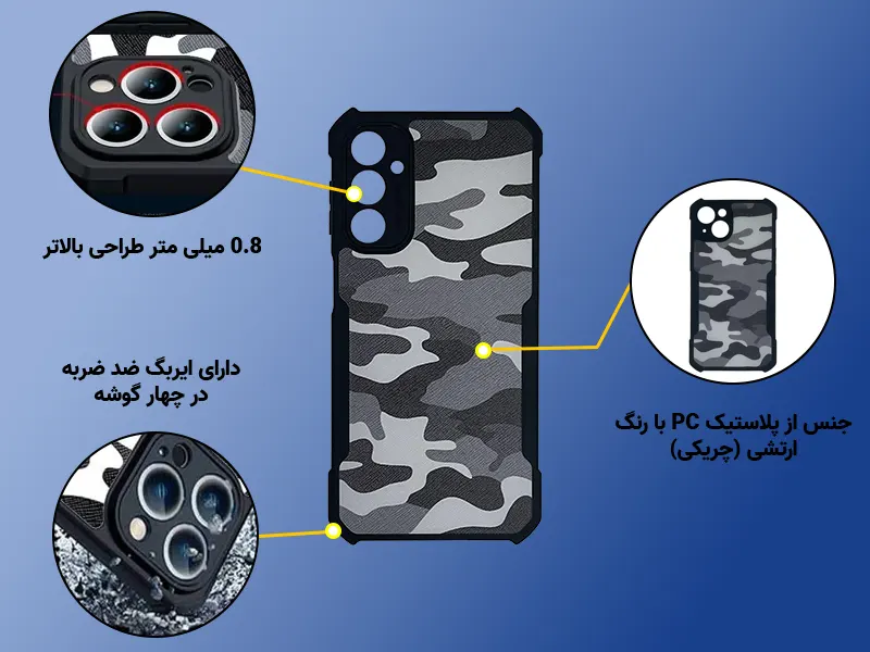 قاب XUNDD مدل Beatle Camouflage سامسونگ A24-اینفوگرافی
