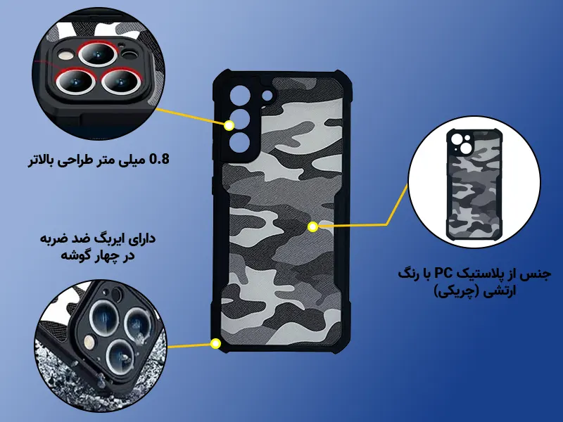 قاب XUNDD مدل Beatle Camouflage سامسونگ S21 FE-اینفوگرافی